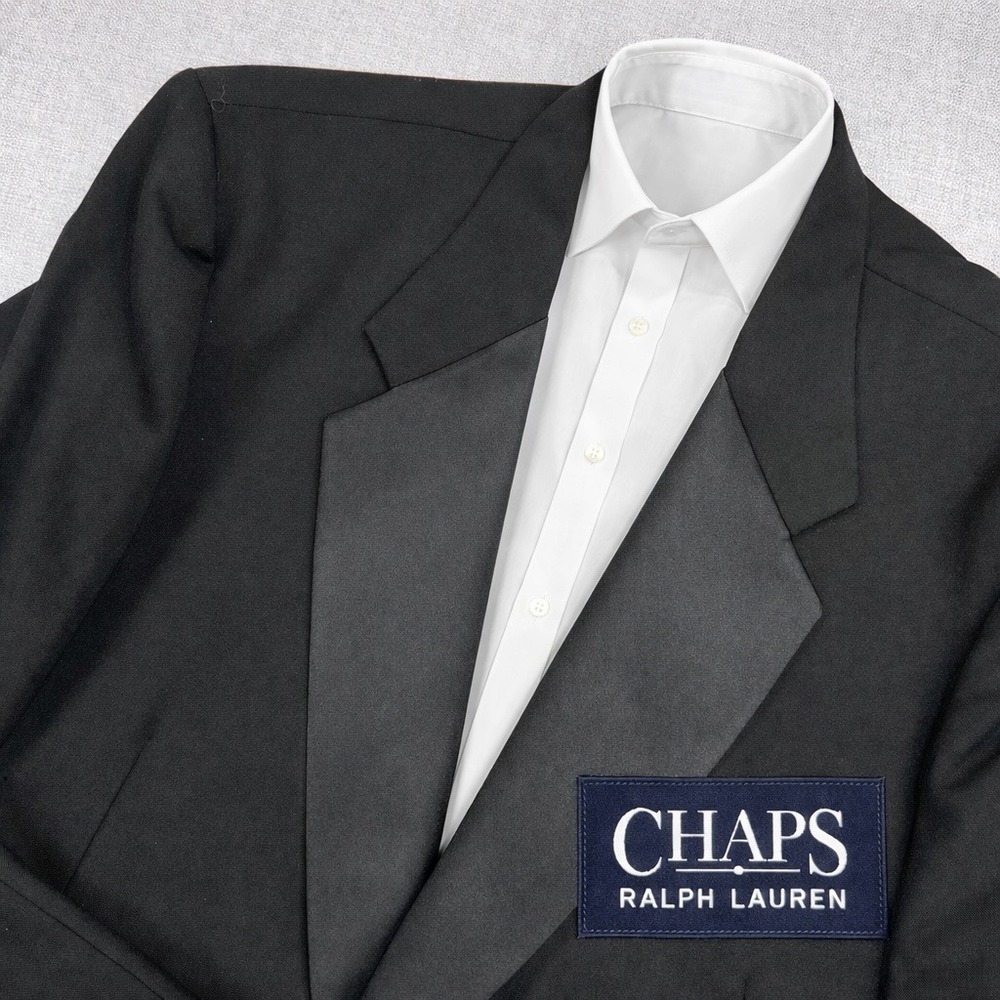 Vintage 90s Chaps Ralph Lauren Tuxedo Blazer Satin Lapel Men 50XL Black Formal